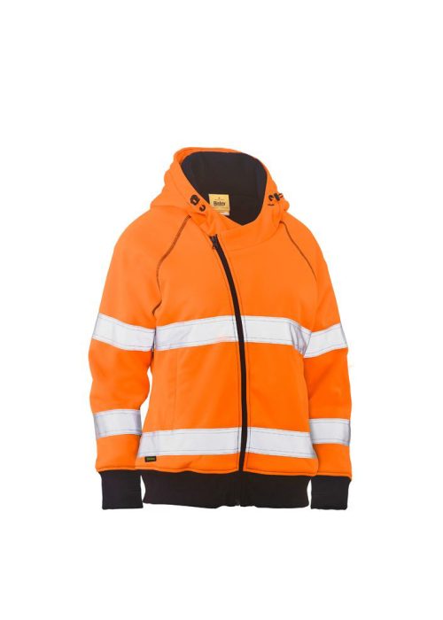 WOMENS TAPED HI VIS FLEECE ZIP FRONT HOODIE WITH SHERPA LINING